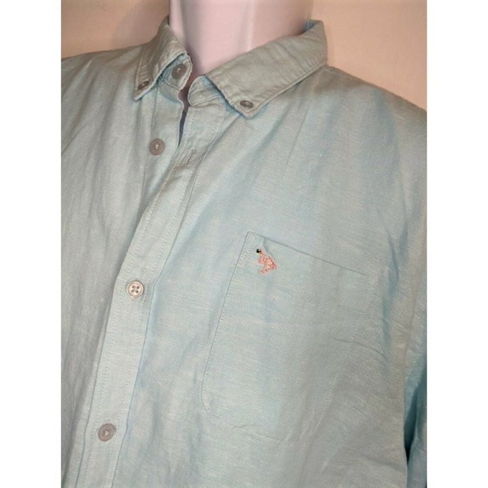 Mens Pastel Blue Linen Long Sleeve Shirt Sz L Flamingo NEW Artistry in Motion - Picture 7 of 9
